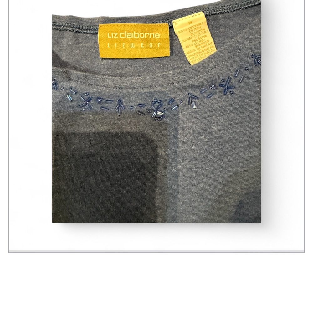 Liz Claiborne ladies Long Sleeve vintage Blue Tee Size Medium - Picture 4 of 4